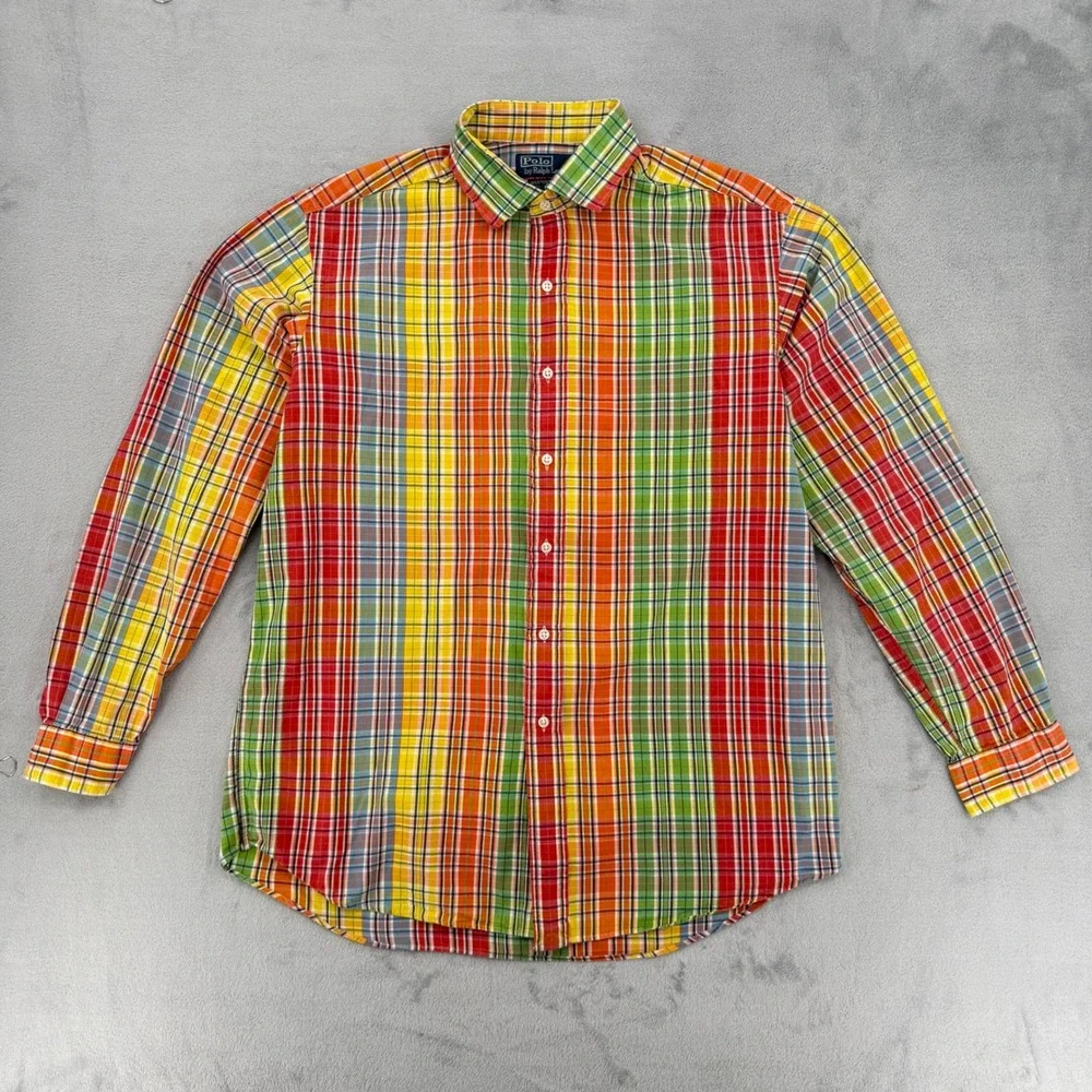 Vintage Polo Ralph‎ Lauren Westerton Mens Madras Plaid Button Down Shirt Size L